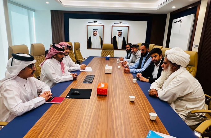 Mr. Mawlavi Nooruddin Turabi, Vice President of Afghan Red Crescent, and his delegation held a joint meeting on humanitarian issues with Sultan Ahmad Al-Ausiari, in charge of Qatar Fund for Development Projects, and his delegation in Doha!